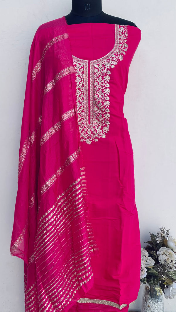 Designer Embroidered Suit Length 3 Piece Pink Muslin Cotton