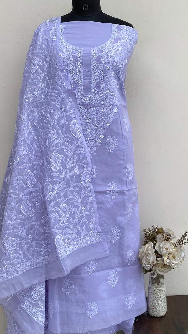 Lucknowi Chikankari Suit Length 3 Piece Purple Cotton With Jaali Work