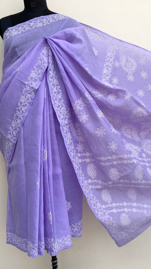 Lucknowi Chikankari Saree Purple Cotton