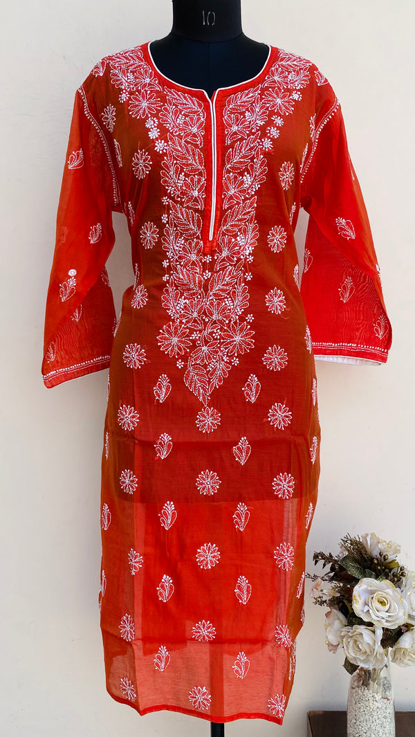 Lucknowi Chikankari Kurti Rust Mal Chanderi