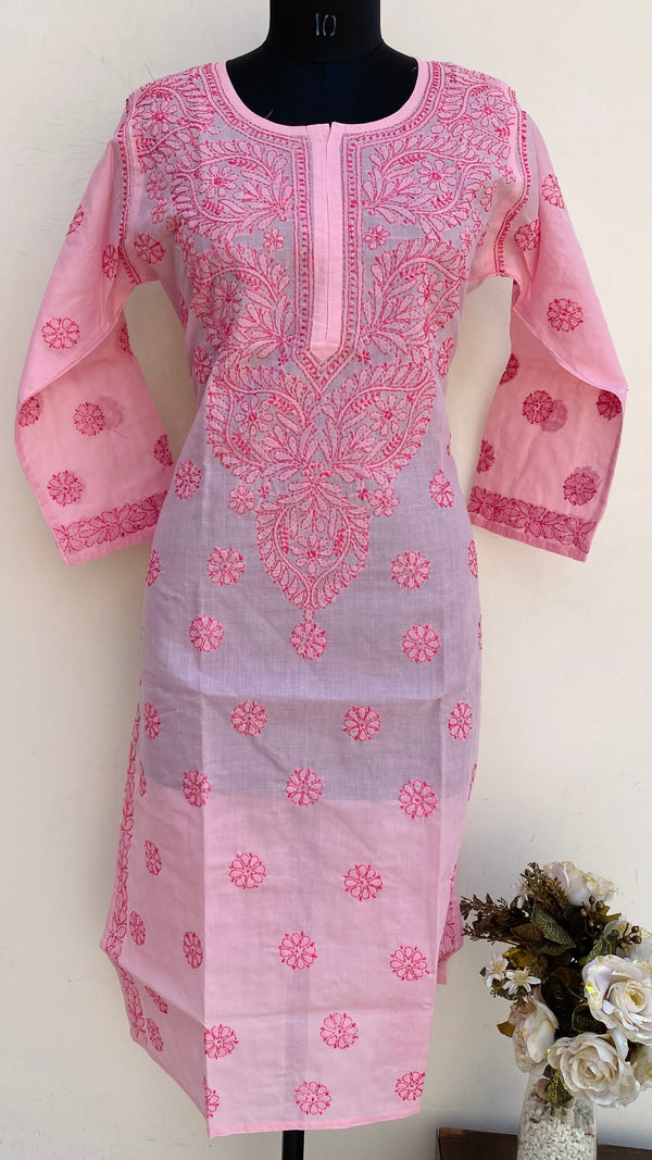 Lucknowi Chikankari Kurti Pink Cotton