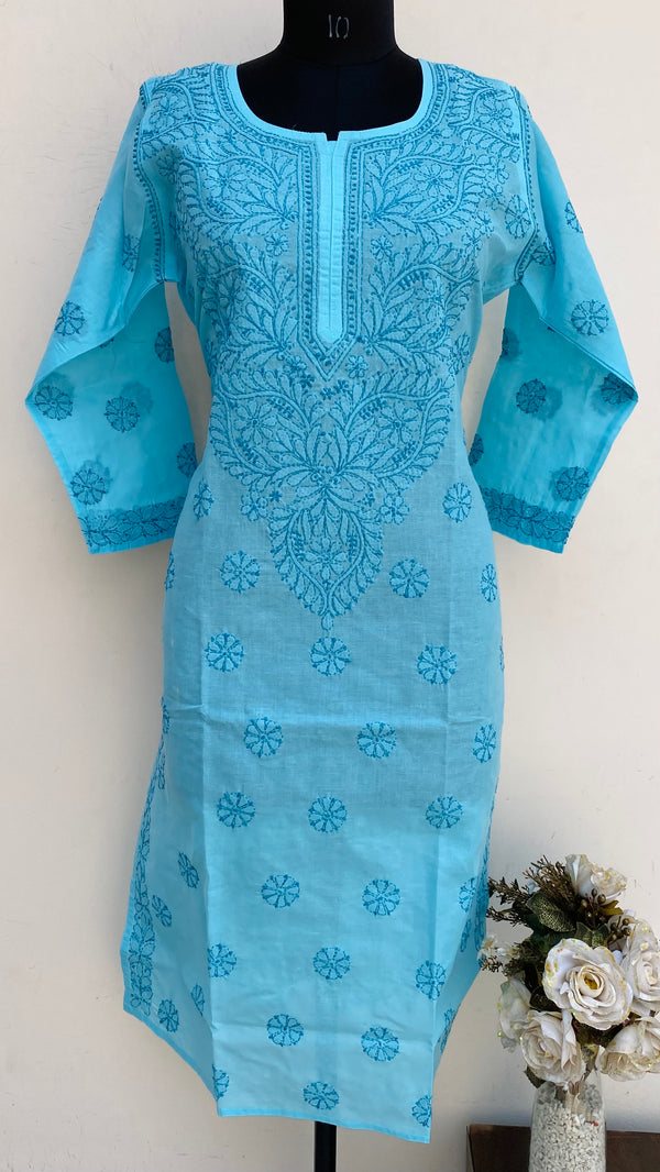 Lucknowi Chikankari Kurti Blue Cotton