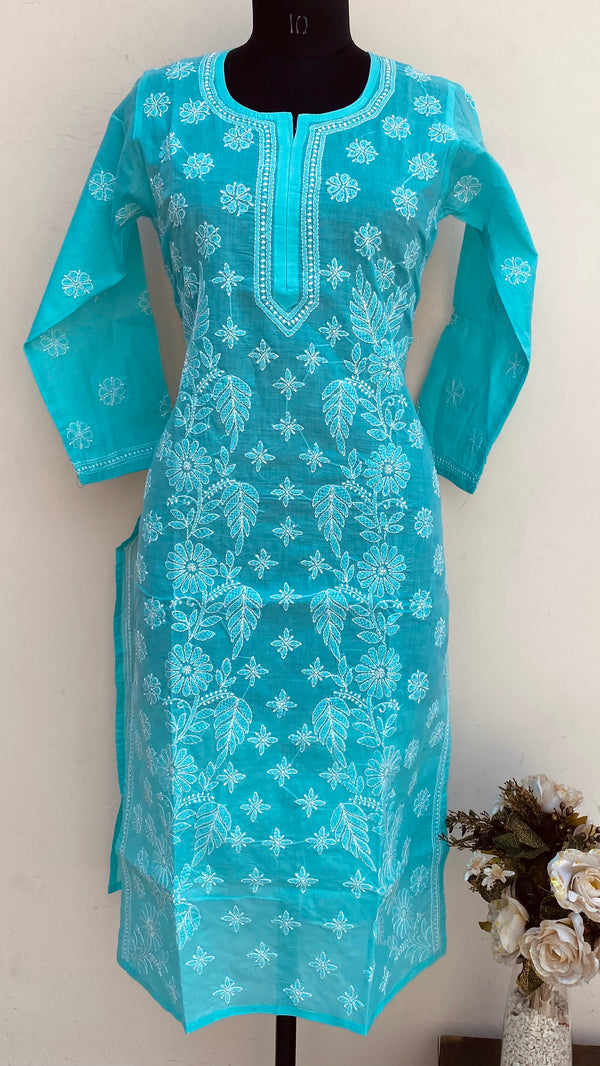 Lucknowi Chikankari Kurti Sea Green Cotton