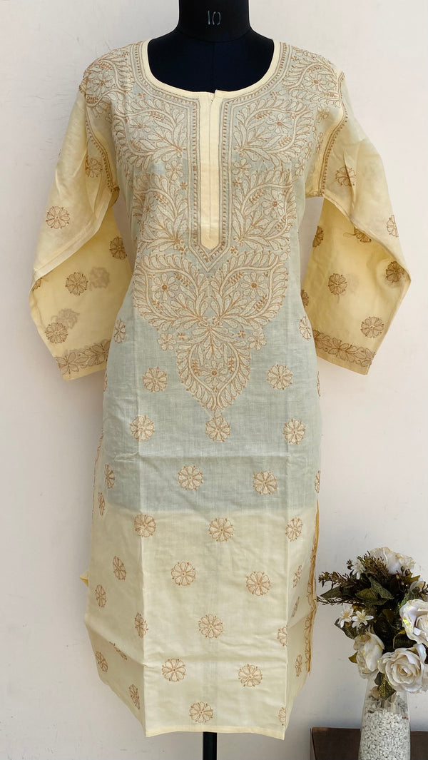 Lucknowi Chikankari Kurti Beige Cotton