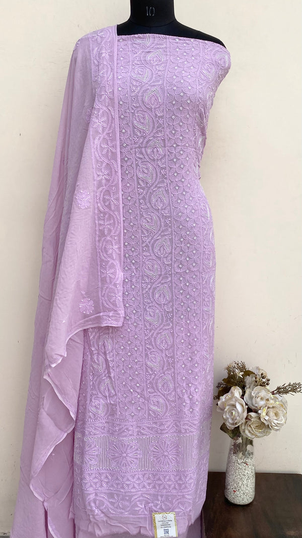Lucknowi Chikankari Suit Length 2 Piece Purple Pure Georgette With Cutdana Work
