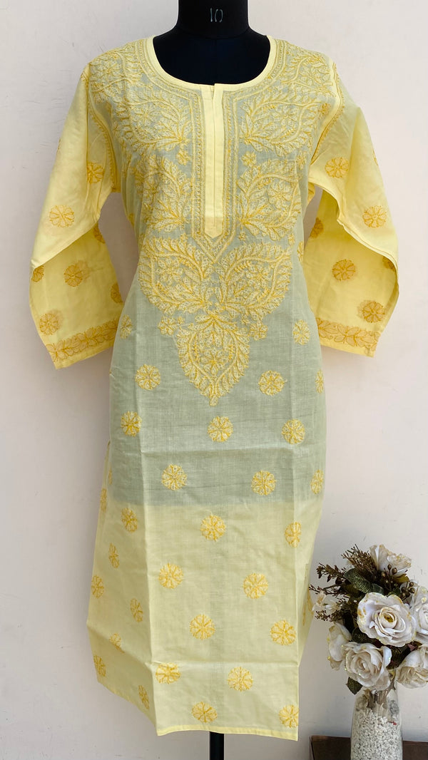 Lucknowi Chikankari Kurti Yellow Cotton