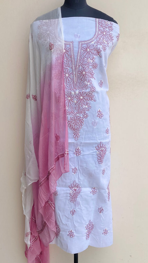 Lucknowi Chikankari Suit Length 3 Piece White Cotton