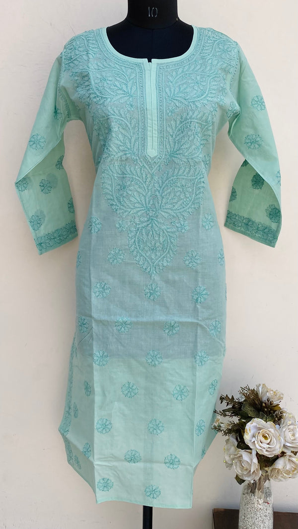 Lucknowi Chikankari Kurti Green Cotton