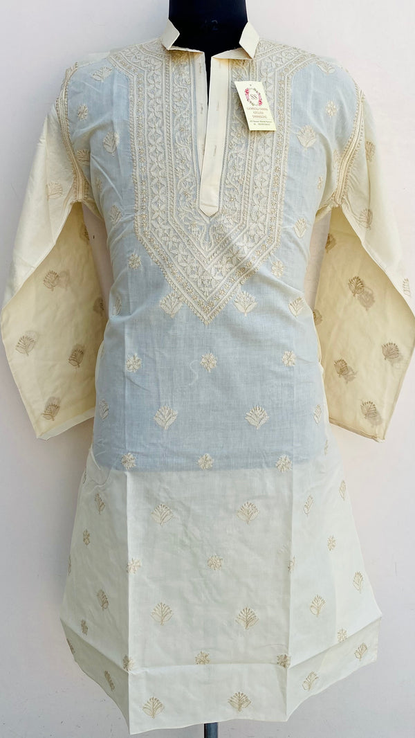 Lucknowi Chikankari Men’s Kurta Beige Cotton