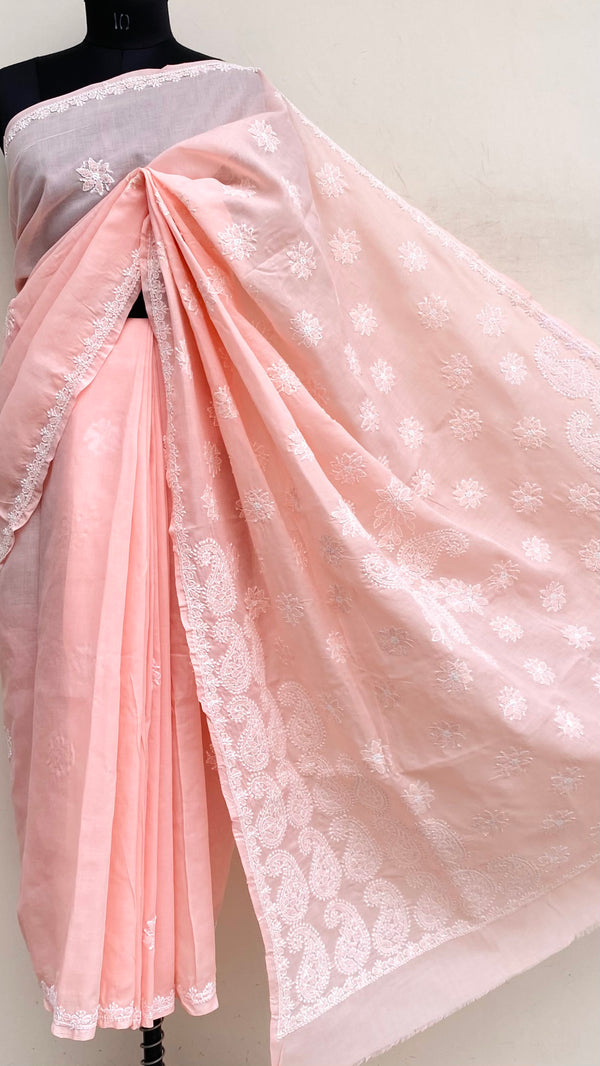Lucknowi Chikankari Saree Pink Cotton