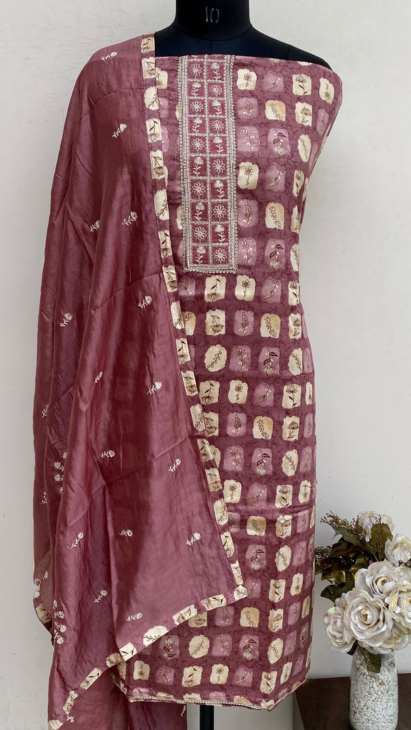 Designer Embroidered Suit Length 3 Piece Pink Muslin Cotton With Sequence Work