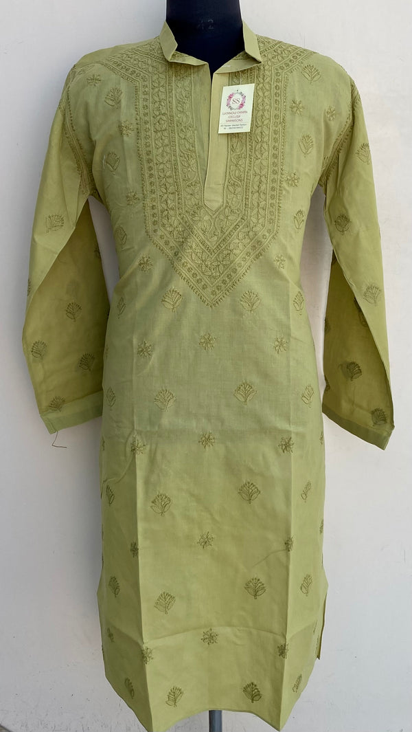 Lucknowi Chikankari Men’s Kurta Green Cotton