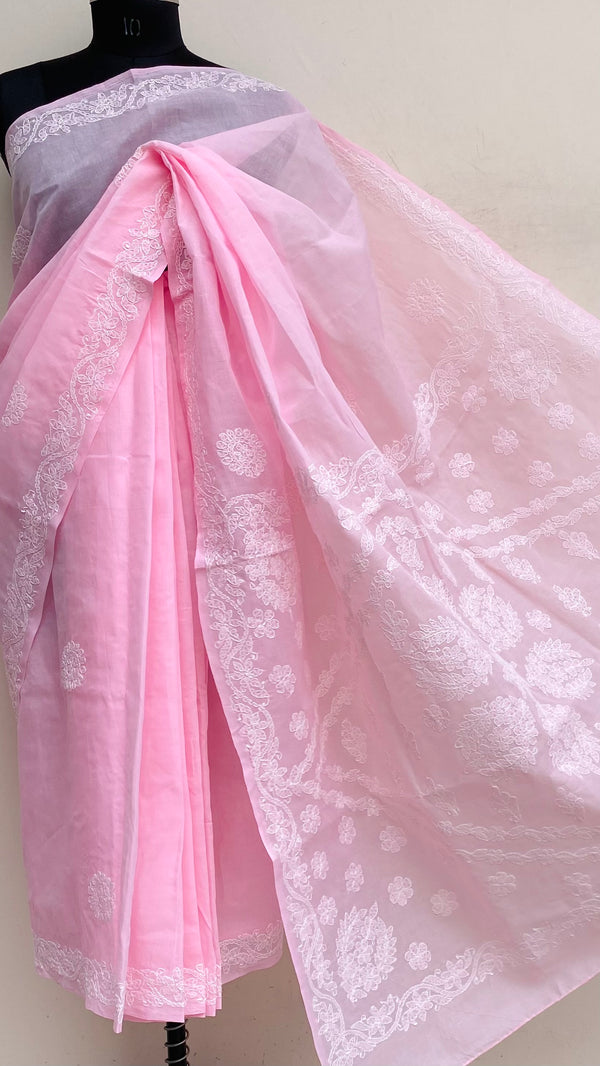 Lucknowi Chikankari Saree Pink Cotton