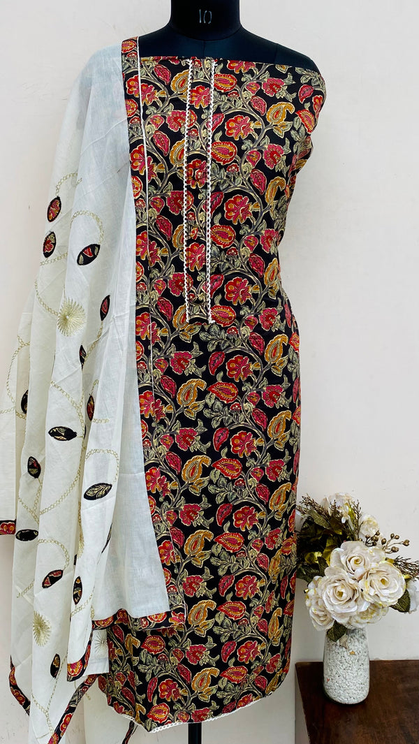 Designer Embroidered Suit Length 3 Piece Black Mal Cotton