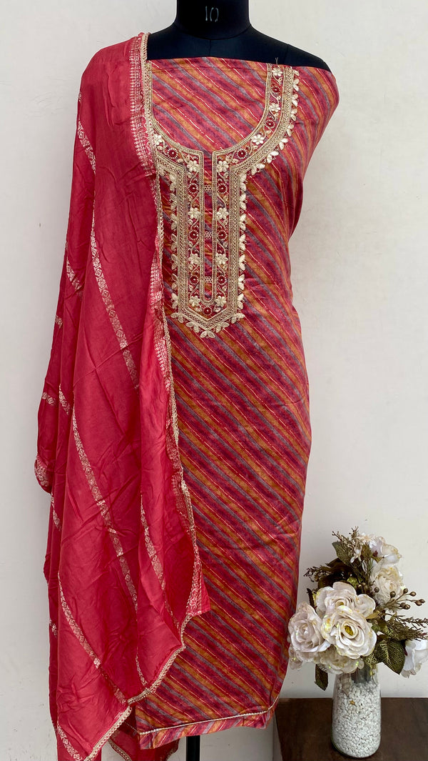 Designer Embroidered Suit Length 3 Piece Copper Muslin Cotton With Sequence Work