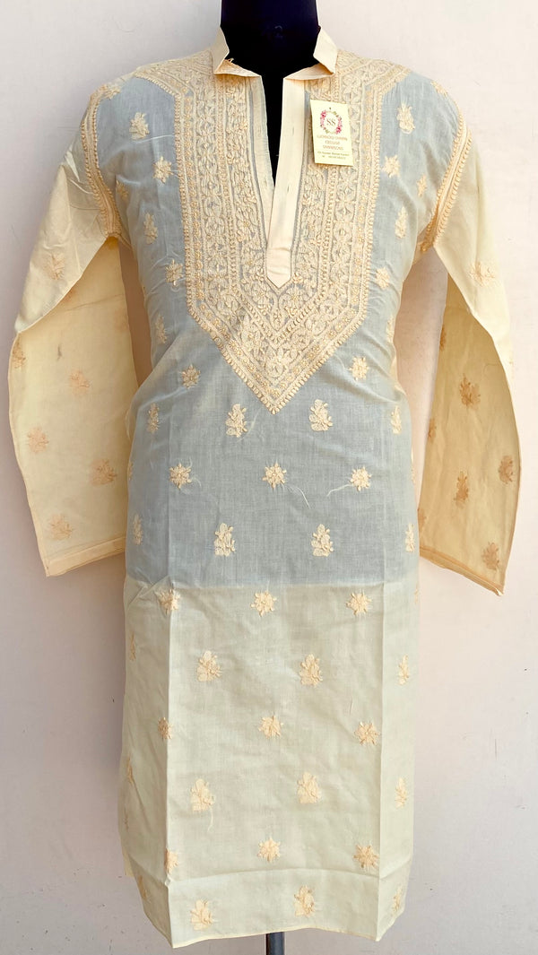 Lucknowi Chikankari Men’s Kurta Beige Cotton