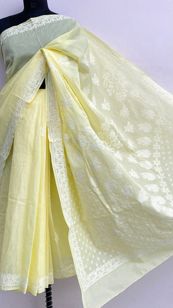 Lucknowi Chikankari Saree Yellow Cotton