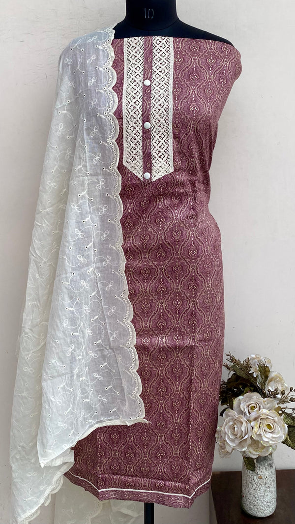 Designer Embroidered Suit Length 3 Piece Onion Pink Muslin Cotton