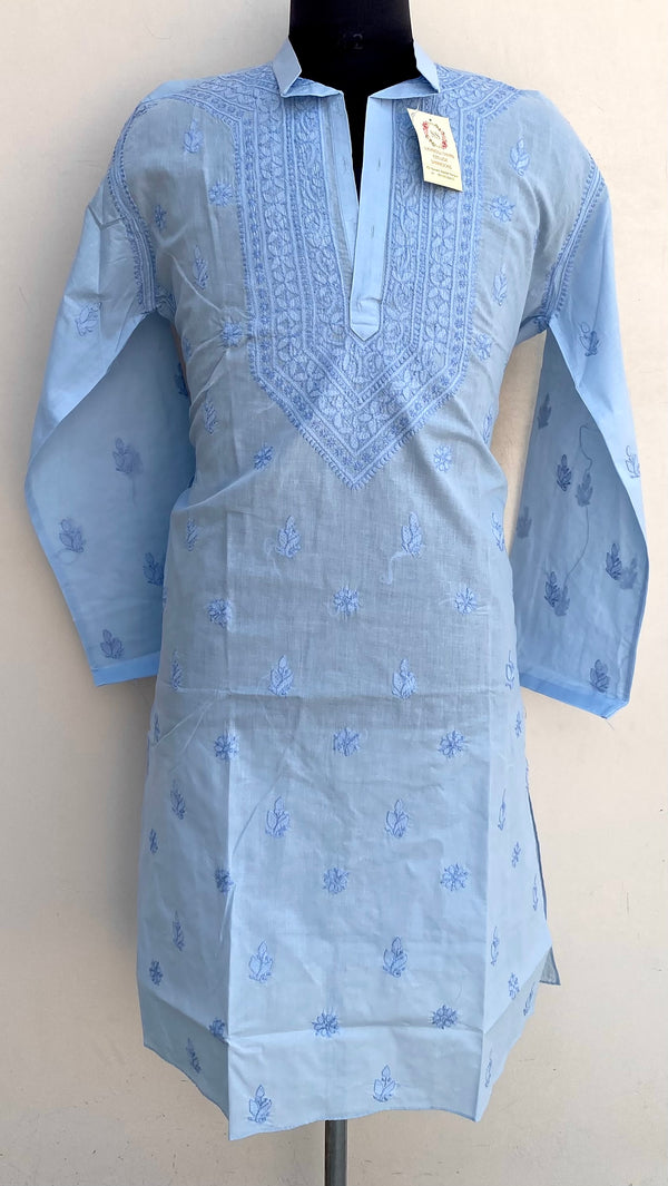 Lucknowi Chikankari Men’s Kurta Blue Cotton