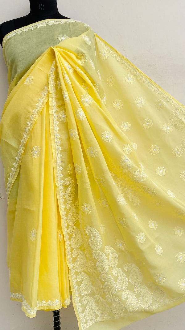 Lucknowi Chikankari Saree Yellow Cotton