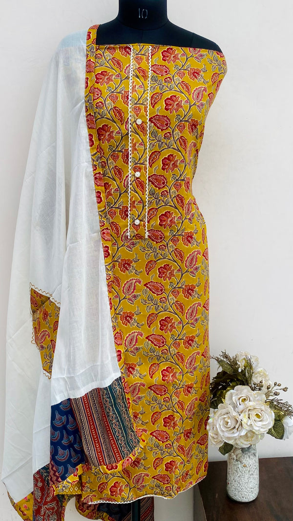Designer Embroidered Suit Length 3 Piece Mustard Mal Cotton