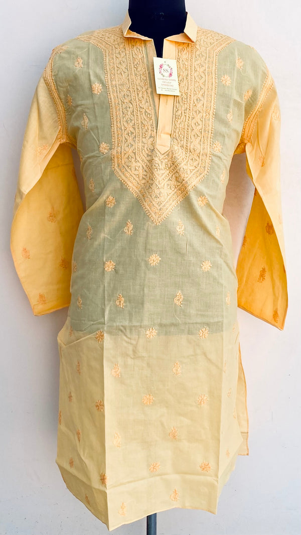 Lucknowi Chikankari Men’s Kurta Yellow Cotton