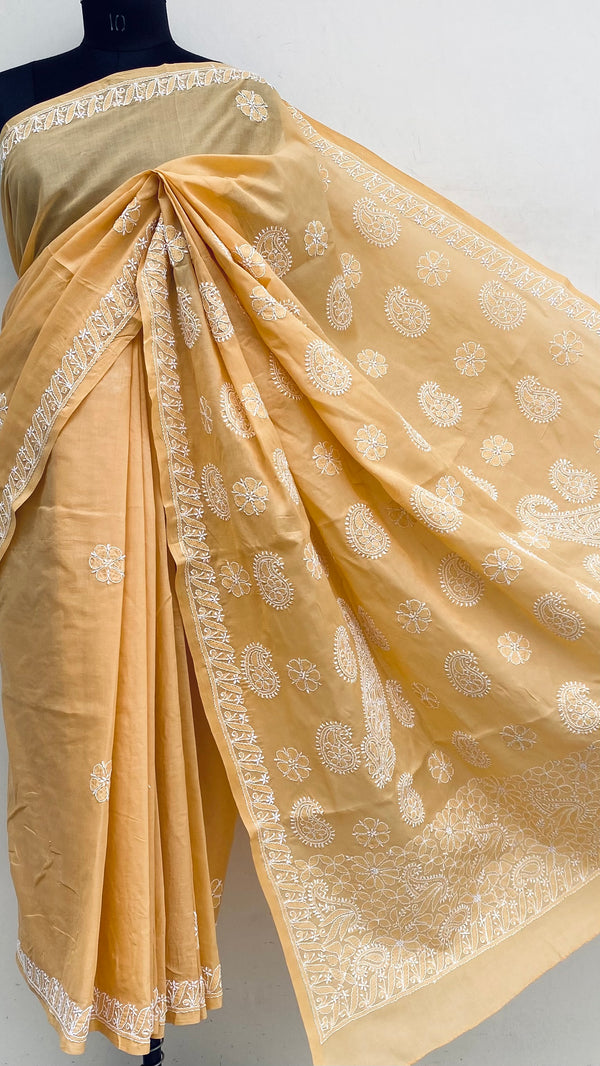 Lucknowi Chikankari Saree Beige Cotton