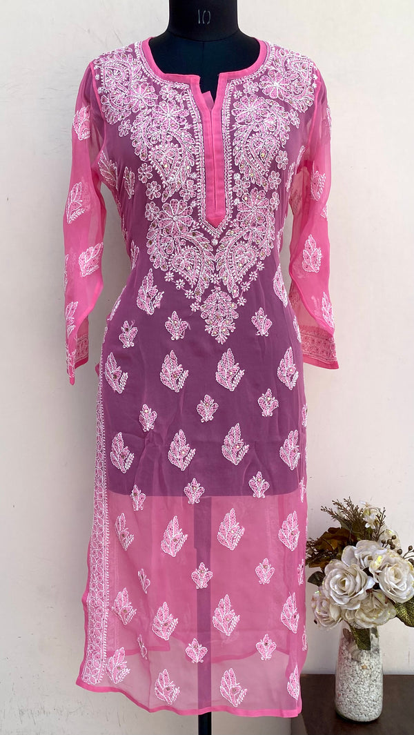 Lucknowi Chikankari Kurti Pink Georgette With Mukaish Work