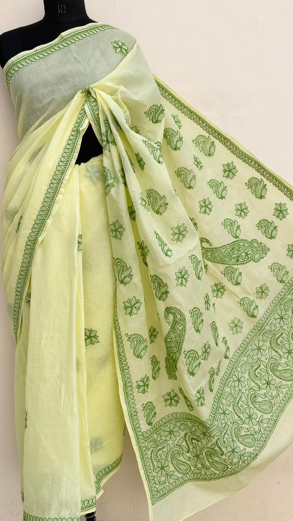 Lucknowi Chikankari Saree Lemon Yellow Cotton