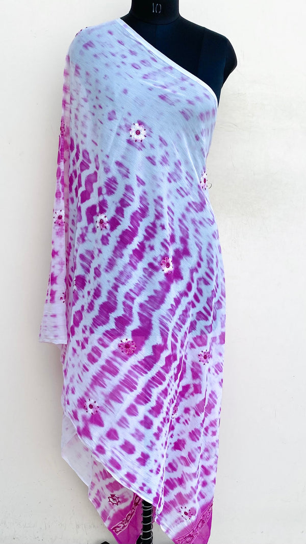 Lucknowi Chikankari Dupatta Pink Chiffon