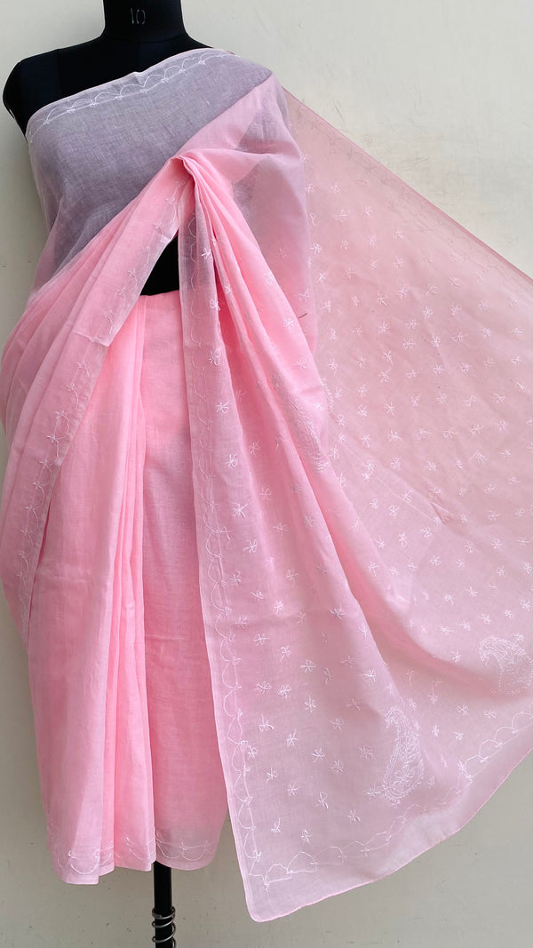 Lucknowi Chikankari Saree Pink Cotton
