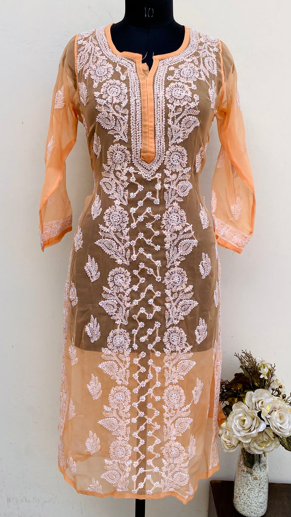 Lucknowi Chikankari Kurti Orange Georgette