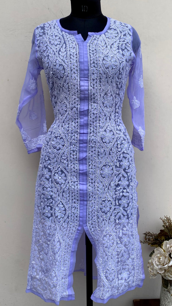 Lucknowi Chikankari Kurti Purple Georgette