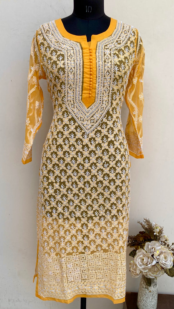 Lucknowi Chikankari Kurti Mustard Georgette