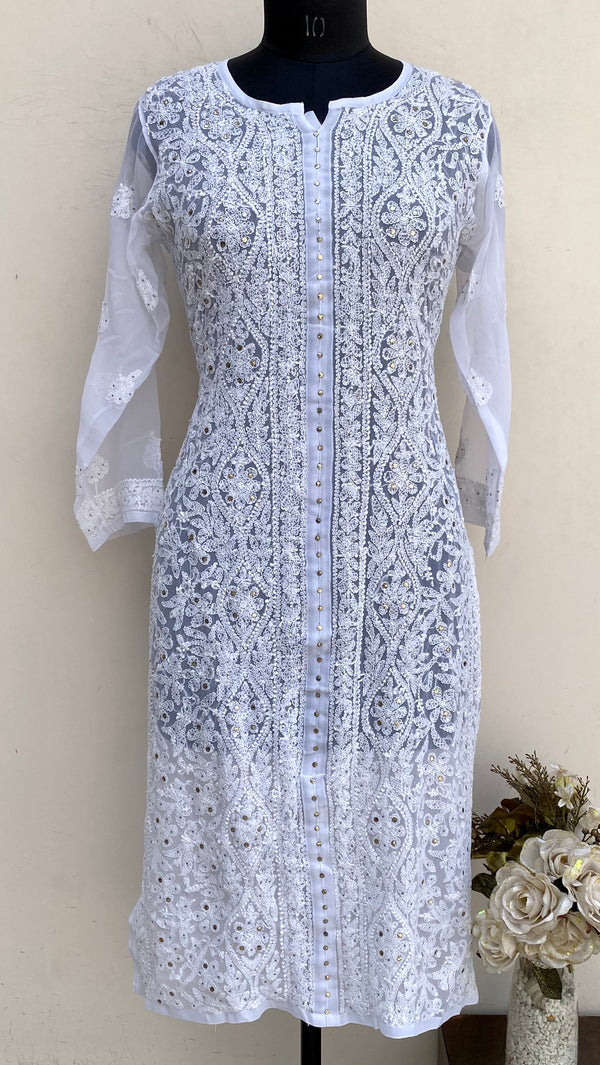 Lucknowi Chikankari Kurti White Georgette With Mukaish Work