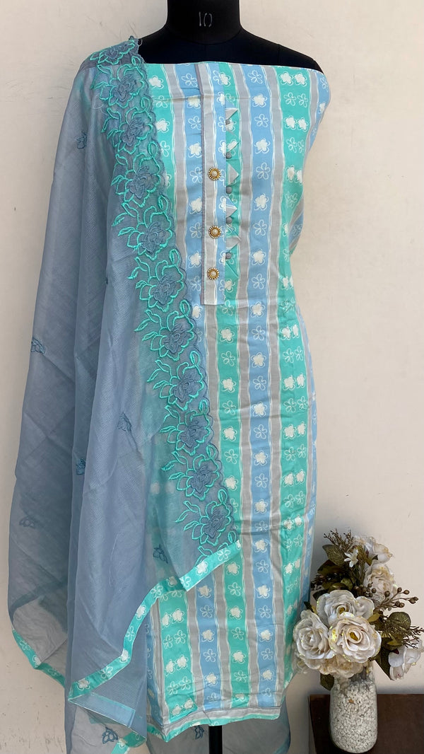 Designer Embroidered Suit Length 3 Piece Sea Green Mal Cotton