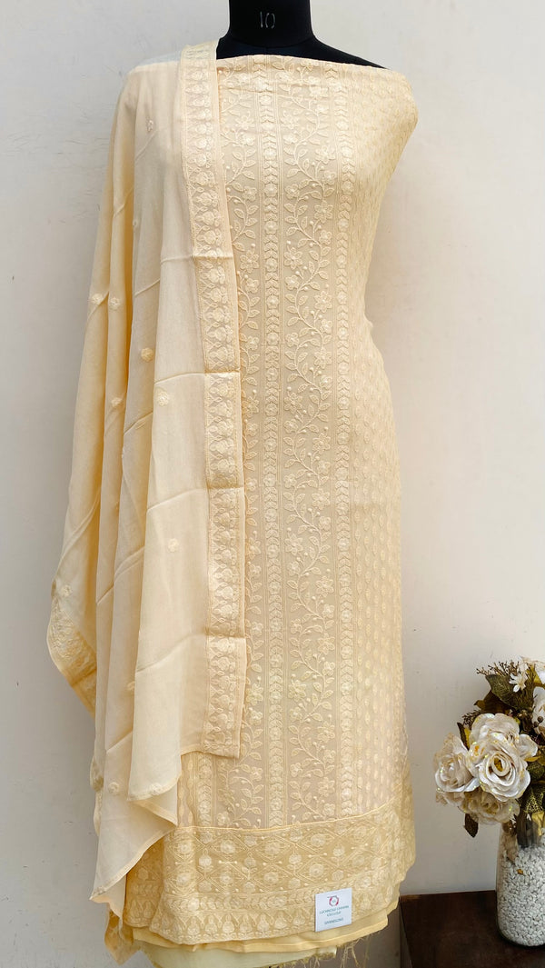 Chikankari Suit Length 3 Piece Beige Georgette