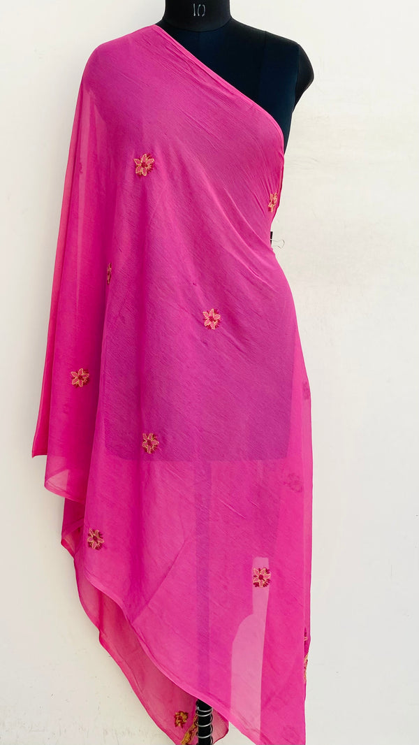 Lucknowi Chikankari Dupatta Pink Chiffon