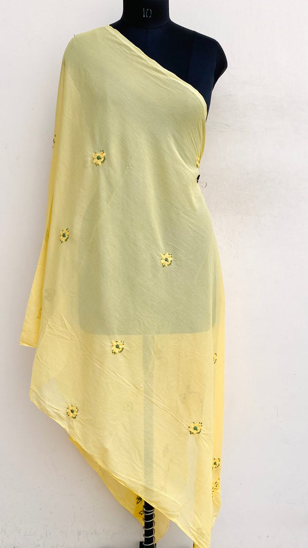 Lucknowi Chikankari Dupatta Yellow Chiffon