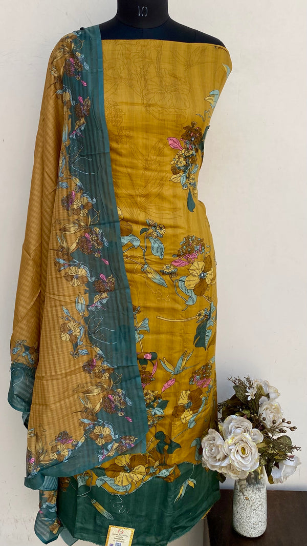 Designer Embroidered Suit Length 3 Piece Mustard Muslin Cotton
