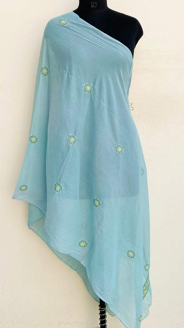 Lucknowi Chikankari Dupatta Green Chiffon