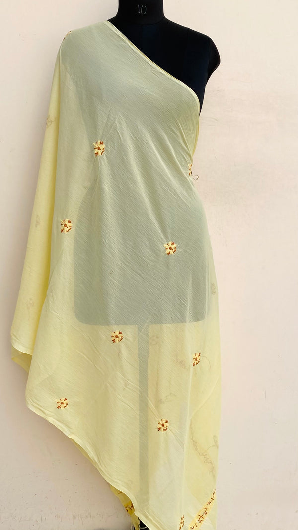Lucknowi Chikankari Dupatta Yellow Chiffon