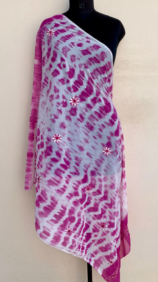 Lucknowi Chikankari Dupatta Pink Chiffon
