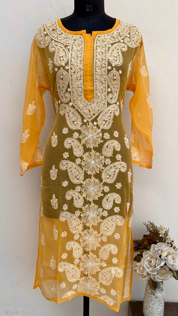 Lucknowi Chikankari Kurti Mustard Georgette