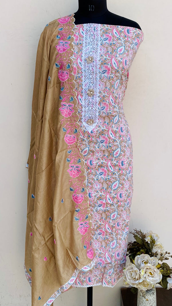 Designer Embroidered Suit Length 3 Piece Beige Mal Cotton