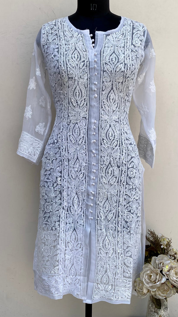 Lucknowi Chikankari Kurti White Georgette