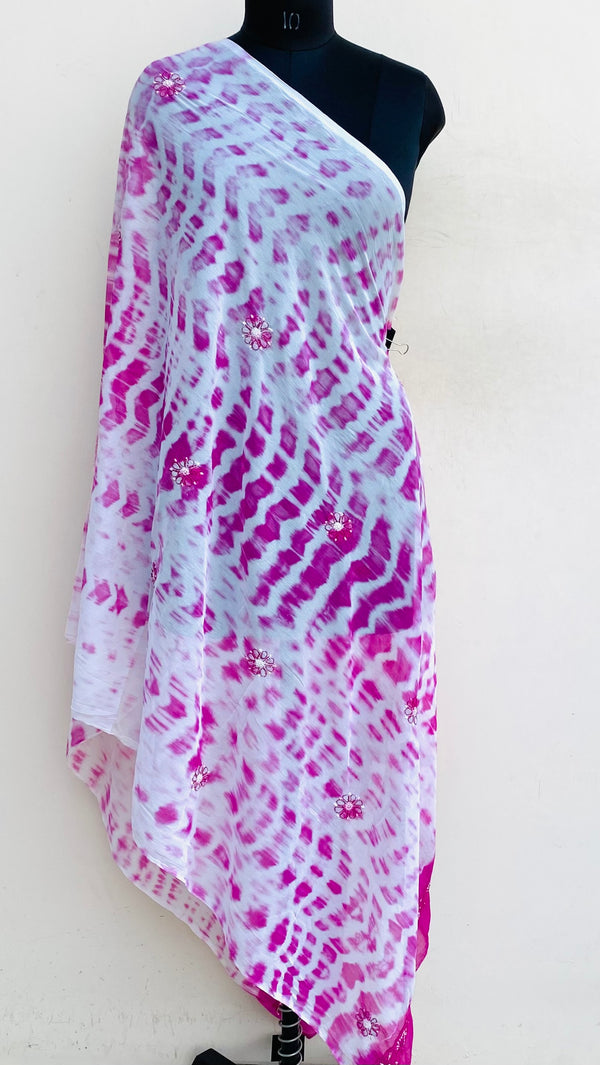 Lucknowi Chikankari Dupatta Pink Chiffon