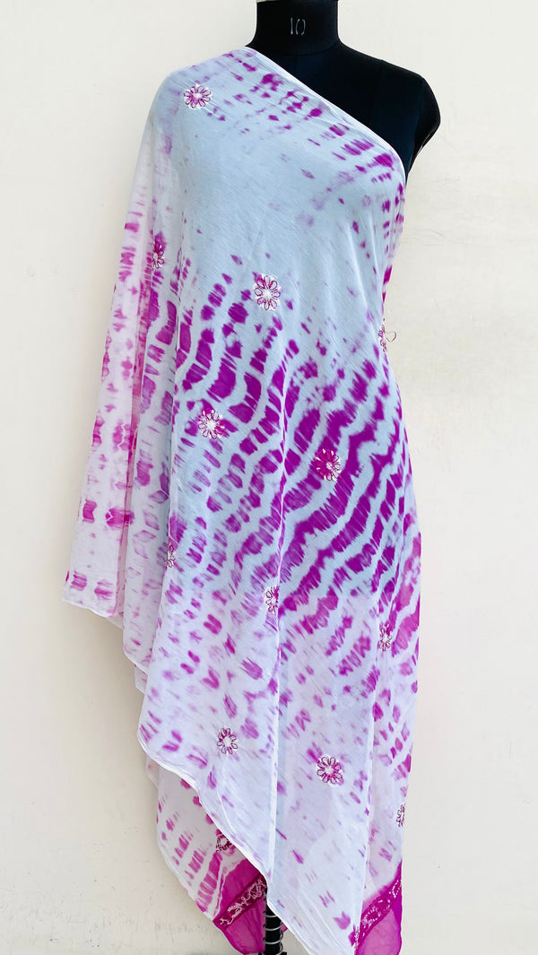Lucknowi Chikankari Dupatta Pink Chiffon
