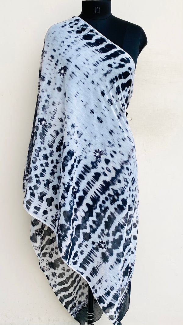 Lucknowi Chikankari Dupatta Black Chiffon