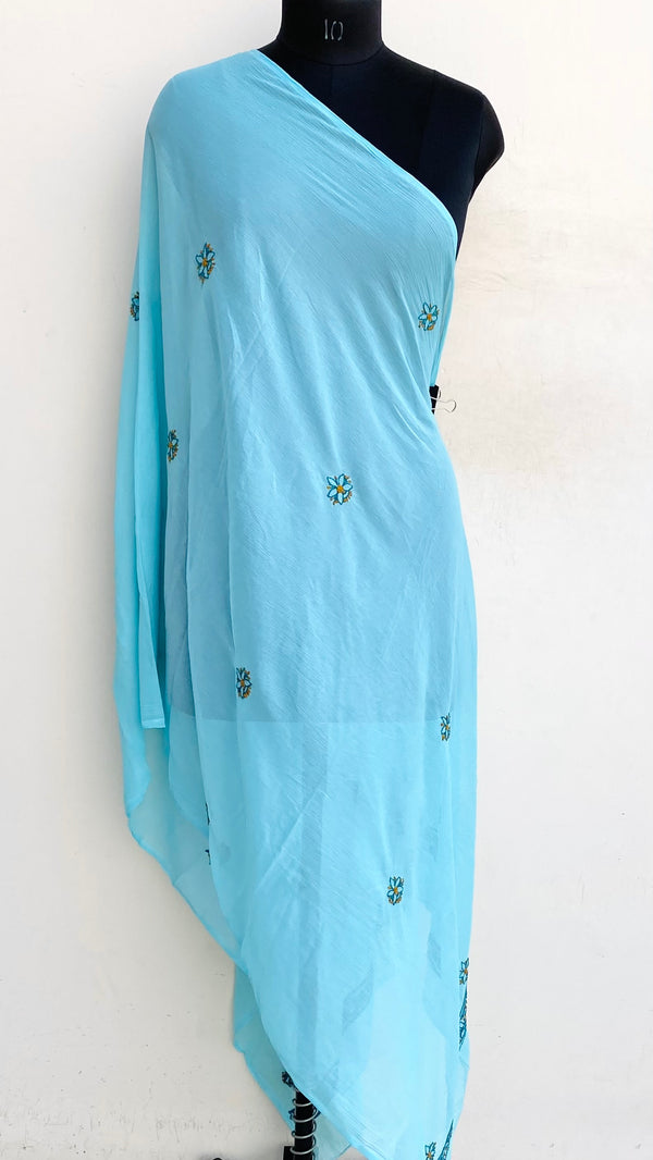 Lucknowi Chikankari Dupatta Blue Chiffon